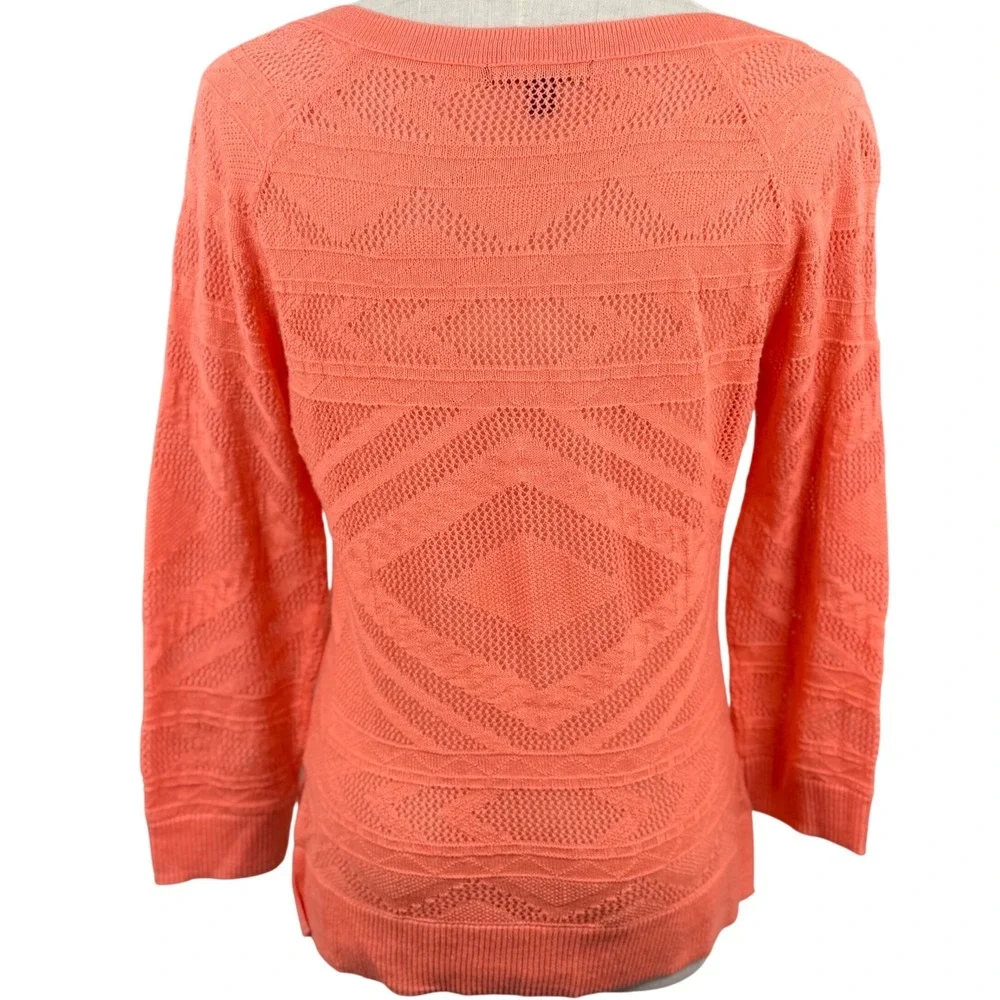 American Eagle M Cardigan Coral Orange Pointelle Diamond Open Knit‎ Retro 2012